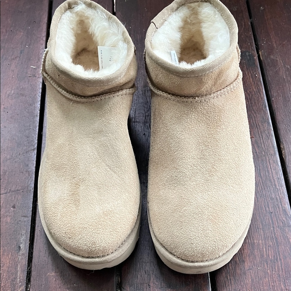 UGG Tan Suede Shearling-Lined Slip-On Ankle Booties
